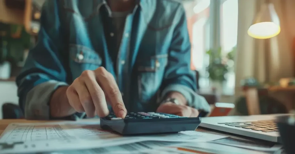 Person using financial calculator planning their savings investments